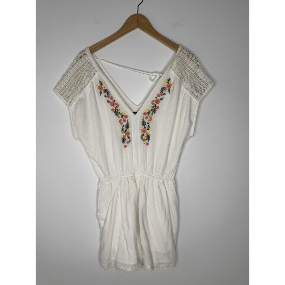 Abercrombie Womens Lace Pieced‎ Dolman Romper Size S White Embriodered